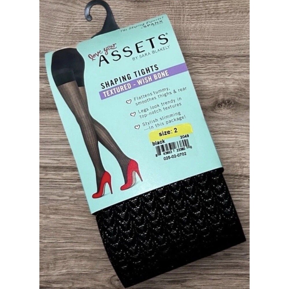 Assets by SPANX Size 2 Shaping Tights Textured Wish Bone Black NEW